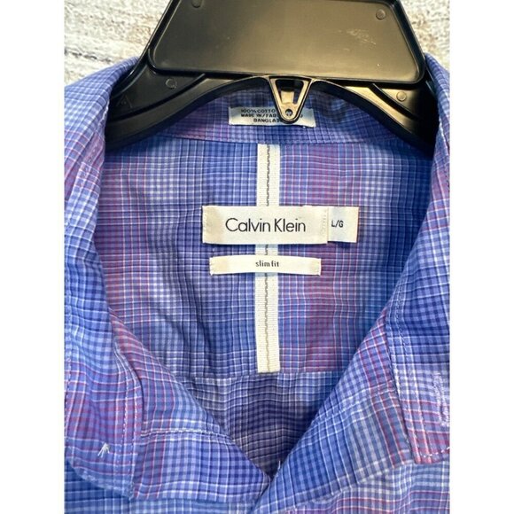 Mens Calvin Klein Short Sleeve Slim Fit Plaid Button Up Shirt Size L - Picture 2 of 3